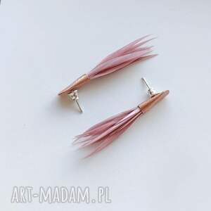 Kolczyki Piórko na sztyftach - miedź i srebro 925, handmade