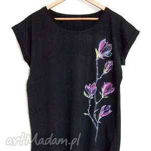 magnolie koszulka oversize czarna m l, t-shirt, luźna, bawełna