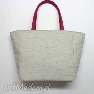 handmade na ramię shopper bag worek - jasny beż i fuksja