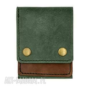 zielono - brązowy portfel skórzany ręcznie uszyty na karty i banknoty