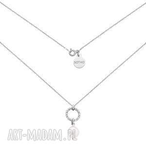 srebrny naszyjnik z ozdobnym kółeczkiem i naturalną perłą, łańcuszek, perła