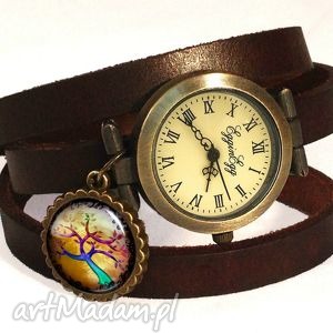 ręcznie wykonane zegarki kolorowe drzewo - zegarek / bransoletka na skórzanym