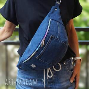 happyart upcyklingowa jeansowa nerka xxl, mini plecak nerkoplecak dżinsowa