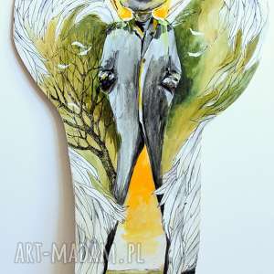 anioł drogi - obraz farbami akrylowymi na drewnie artystki adriany laube