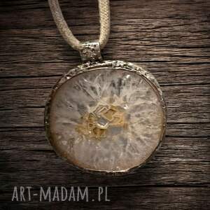 Okrągły mega wisior z unikatowym agatem druzy, duże wisiory, naszyjnik