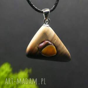 naszyjnik - wiąz i mokait, pirografia, wood jewellery, wisiorek, upominek