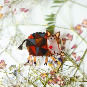 Prezent broszka z dzikiem Romanem, dzik, dla myśliwego