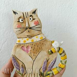 Ceramiczny kot na ścianę - ręcznie robiona dekoracja