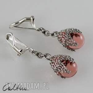 różowe w siateczce klipsy # - Caltha biżuteria