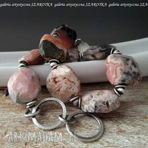 handmade odrobinę arbuzowa bransoletka z rodochrozytu i srebra