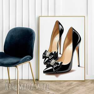 kobiecy plakat - format 61x91 cm buty szpilki czarno-biały, prezent
