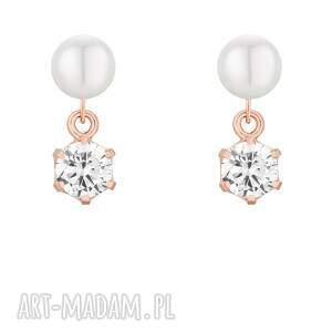 kolczyki z różowego złota perły bezbarwnymi cyrkoniami, pozłacany