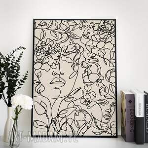 plakaty plakat - 50x70 cm kobieta, kwiaty, line art