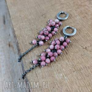 Kolczyki - rodonit delikatne gronka, oksydowane, srebro 925