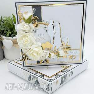 Elegancka kartka ślubna 14x14 cm w ozdobnym pudełku