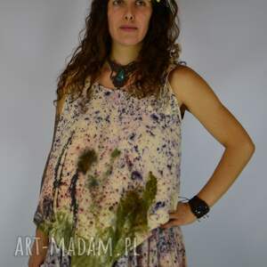 Barwiona roślinami, ręcznie robiona Dzika Bluzka Rusałka