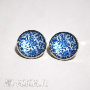 klipsy - kafelki, retro kwiaty duże, szklane, marokańskie niej