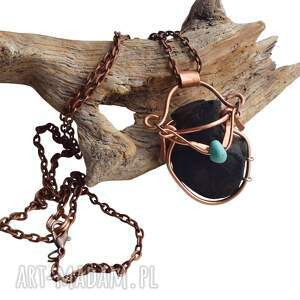 Naszyjnik - wisior z miedzi drewna i turkusu /5/