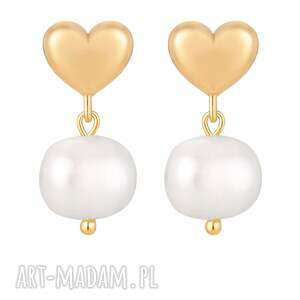 złote kolczyki serca z perłami, sercami, serduszkami naturalne