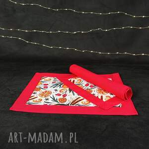 dekoracje świąteczne podkładka pod talerz mandarynki czerwony, bieżnik boże