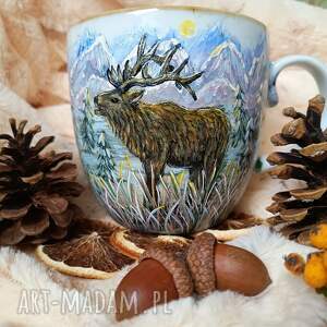 Prezent Ręcznie malowany kubek jeleń górski pejzaż 480 ml