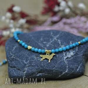 flat coated retriever - bransoletka z turkusem, srebro pozłacane psiary