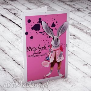 wielkanocna karteczka z zającem, kartki królik życzenia
