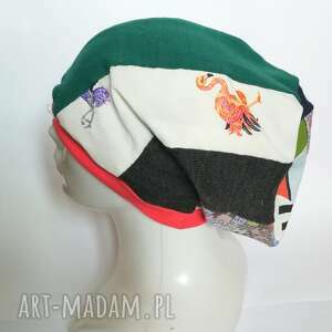 czapka turbanowa etno boho wiosenna patchwork - boxm1 na podszewce, rozmiar