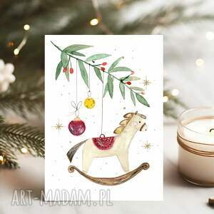 pod choinkę Zestaw kartek świątecznych. Konik na biegunach, akwarela