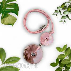 wisior ronee z ceramiką różowo - różowy, naszyjnik wisiorem