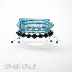 bransoletka akwamarynowy trio - stack howlit turkusowe kulki, bransoletki