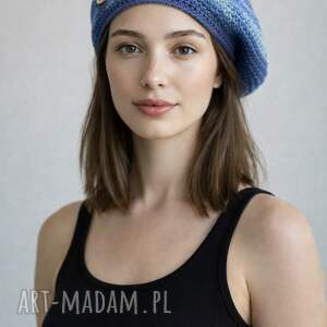 wiosenny beret damski z antenką ręcznie robiony bawełna uniwersalny - kolorowy