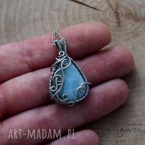 wisiorek larimar, wire wrapping, stal chirurgiczna wirewrapping