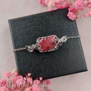 Bransoletka Rodonit regulowana - stal chirurgiczna handmade