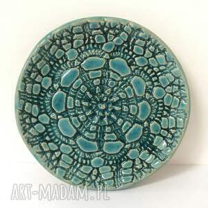 handmade ceramika turkusowy koronkowy talerzyk