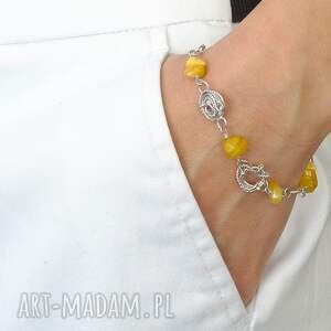 bransoletka srebrna z bursztynem - lunar amulets, branzoletka kamieniem