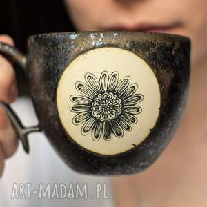 ręcznie wykonane ceramika filiżanka ceramiczna z kwiatem 270ml ciemne