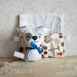 Minisie w śpiworku - szary piesek 9,5 cm z haftowaną buzią