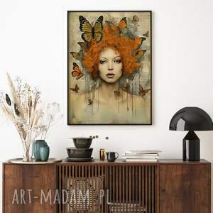 raspberryem plakat - kobieta i motyle 40x50 cm 2 0111, grafiki na ścianę