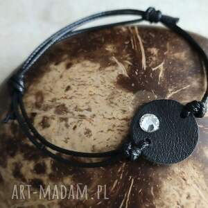 bransoletka na sznurku, skórzana, swarovski elements, okrągła