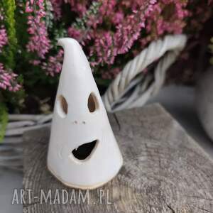 Biały ceramiczny duch na Halloween - rękodzieło