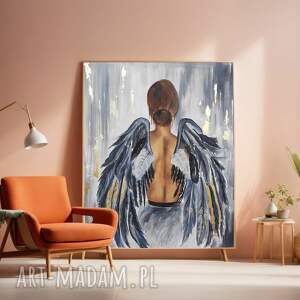 ręcznie malowany obraz olejny 70x100cm kobieta i skrzydła, abstrakcja, anioł
