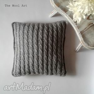 the wool art dziergana poszewka, dom poduszka łóżko szare