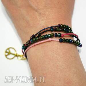 bransoletka - kolorowe koraliki sznureczki, peace, sznurkowa dla niej
