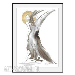 skrzydlaty ze złotem 21cm x 30cm, aniołek, anioł, anioły, prezent, grafika a4