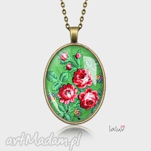 handmade naszyjniki medalion owalny green roses