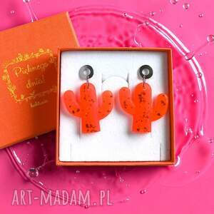 Kolczyki z żywicy: KAKTUSY: neon orange, kolorowe