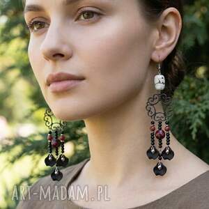 kolczyki czarne płatki boho howlit floralczarny kolczyk etno kolorowa bizuteria
