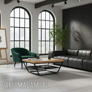 stolik sanki drewniany na stalowej ramie lite drewno loft kawowy do salonu