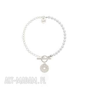bransoletka srebrna z perłami i mandalą, wolność swarovski crystals